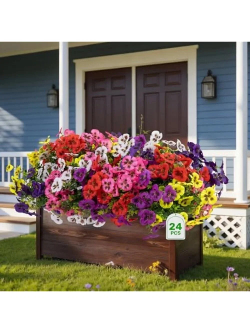 24 Bundles of Vibrant Artificial Flowers for Outdoor Decor - 6 Color Options